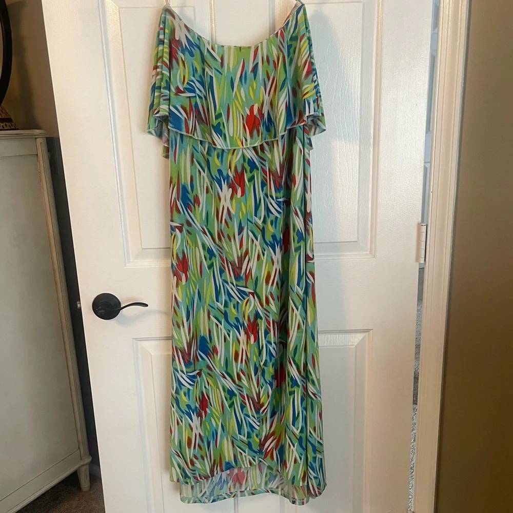 Nordstrom American Twist Tropical Strapless Ruffle Popover Maxi Dress Large - Picture 3 of 8
